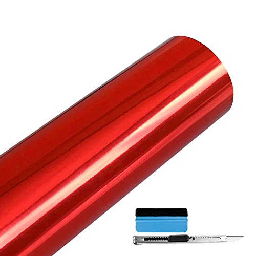 Image of LZLRUN 1FT x 5FT Chrome Mirror Vinyl Wrap Adhesive Car Sticker Decal Film (Red, 1FT x 5FT)