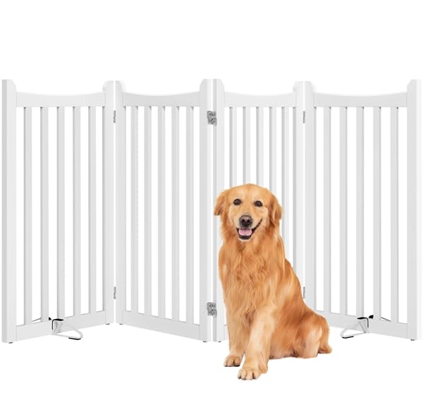Yaheetech Barrera de Seguridad para Perros Plegable Parque para Perro de Madera 201,5x90,5 cm Puerta para Perros Interior Recinto Perro Vallas para Mascotas Blanco