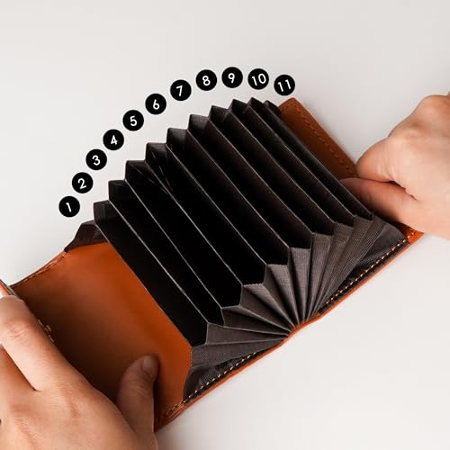 Checkered Slim Card Holder for Women, RFID Blocking, 11-Slot Accordion Wallet with Snap Closure, Brown Accent4