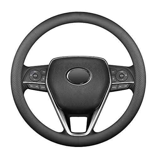 Lkwlikei Nappa Premium Leather Car Steering Wheel Cover, Non-Slip, Breathable, Universal 15 Inches, Black #TOP6