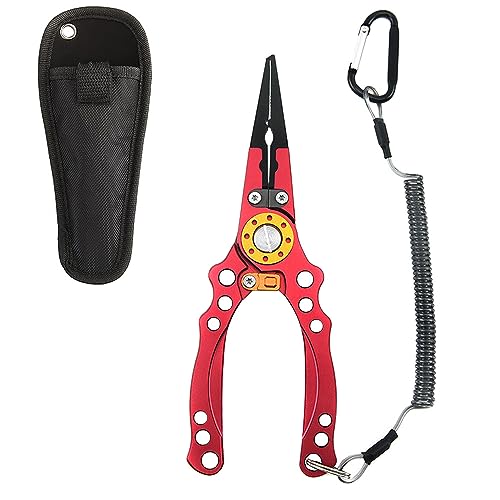 1 pinza da pesca rossa, in lega di alluminio