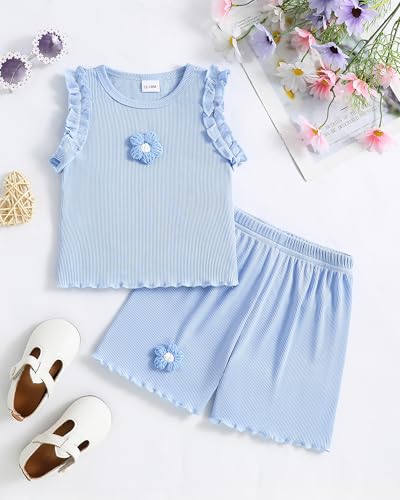 Image of Weebaby Toddler Girl Clothes Baby Summer Outfits Sleeveless Halter Top Ruffle Short Set Cute Kids Clothes Girls