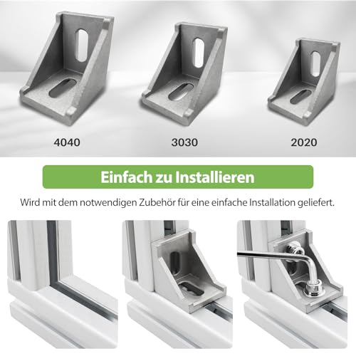 iMeshbean Aluprofil Winkelverbinder 30x30 Befestigungsmaterial Winkel Befestigung 20 Stück, Stabile Aluminium Eckwinkel für Strebenprofil, Montageprofil, DIY-Projekt (3030 Silber(20stk))