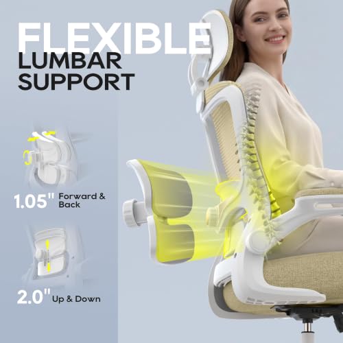 Image of Ergonomic Office Chair for Long Hours, Adjustable Padded Lumbar Support for Lower Back Relief, 330 lb Capacity, Comfortable Computer Desk Chair for Home Office, Work & Study