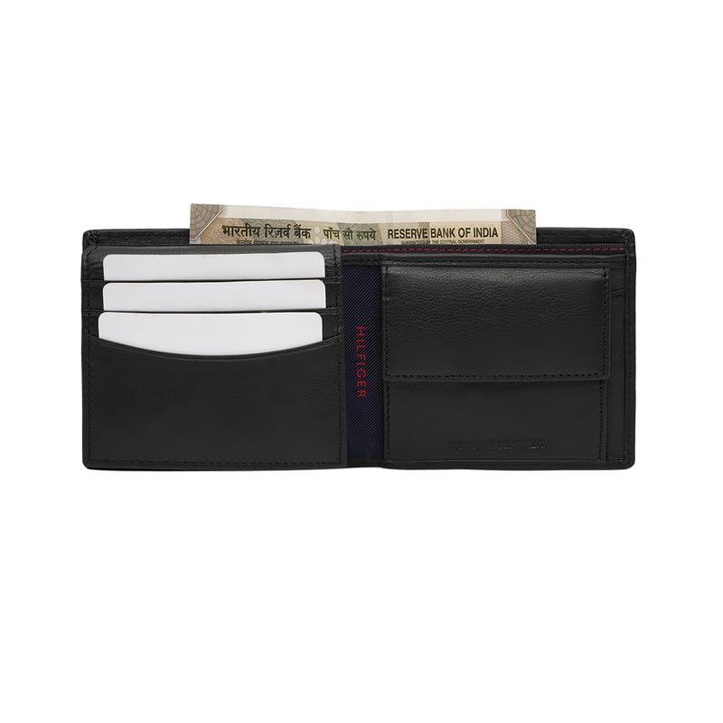 Image of Tommy Hilfiger Men's Leather Wallet Glasgow - Black | Pebbled Texture | Multicard & Coin Utility | Stylish Purse for Men