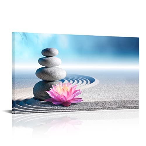 Artsbay Zen Stone Sand Canvas Wall Art Pink Lotus Flower Picture Painting Still Life Giclee Print Artwork Modern Home Peaceful Decor Stretched And Framed For Bedroom Office Spa Room Decoration #TOP29