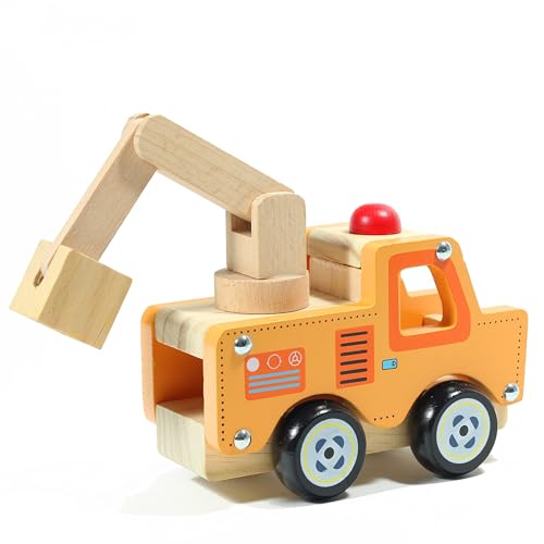 Tobar Kran-Wagen/Werkstatt-Wagen/Baustelle Holz-Spielzeug-Auto 13 cm lang