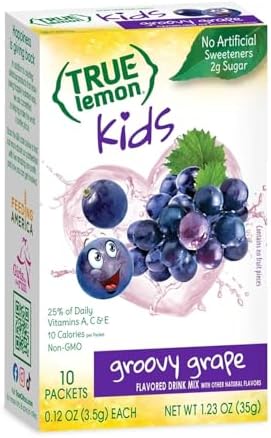 TRUE LEMON KIDS Groovy Grape (10 Packets) for Hydration - No Preservatives, No Artificial Flavors, No Artificial Sweeteners - Low Sugar Water Flavoring - Powdered Drink Mix for Kids