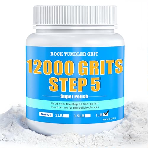 12000 Grit Rock Tumbler Polish Aluminum Oxide Final Stage (Step 5) Ultra Fine Polishing Powder for Mirror Finish & High Gloss Shine for Rocks Gems & Glass Compatible with All Rock Tumblers 1 LB