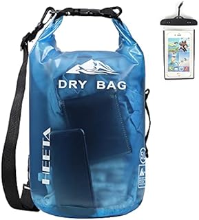 HEETA Waterproof Dry Bag for Women Men, Roll Top Lightweight Dry Storage Bag Backpack with Phone Case for Travel, Swimming, Boating, Kayaking, Camping and Beach, Transparent Blue 5L