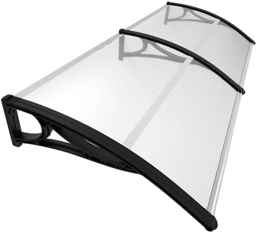 VOUNOT Vordach für Haustür 200 x 80 cm, Überdachung Haustür aus Aluminium und Polycarbonat, Transparentes Pultbogenvordach, Pultvordach mit Mittelstange Schwarz