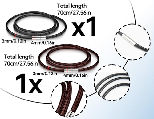 KAPSING 2 Stück Halskette,ohne Anhänger Wachs Lederkette,Halsband Kette,Polyester Kordelkette mit Verschluss,Männer lederhalsband,für Frauen,Jungen,Mädchen(700 * 3 mm,schwarz und braun)