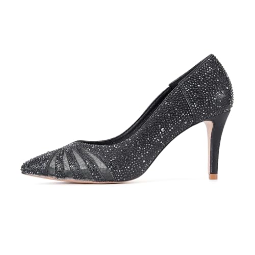 Image of ERIJUNOR E2406 Women Pumps Comfortable Mid Heel Sparkly Rhinestone mesh Evening Prom Wedding Shoes