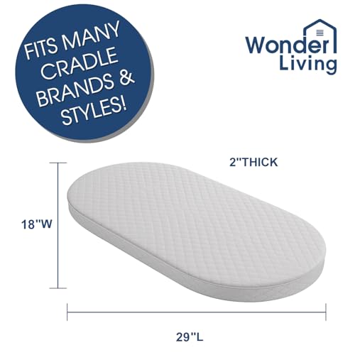 Image of Baby Bassinet Mattress, Breathable, Hypoallergenic, Premium Foam, Non-Toxic, Oval Shaped with Removal Waterproof Cover, 18 inch x 29 inch x 2'', Gray