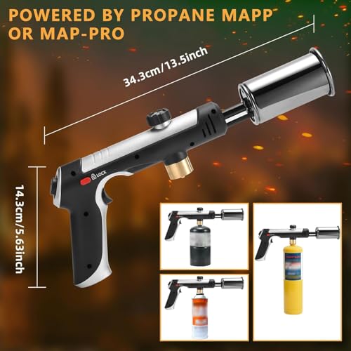 Image of Torch Gun with One-Touch Max Fire, Flame Thrower with Safety Lock, Blow Torch Gun for BBQ, Grill, Charcoal Lighter, Cooking Flamethrower for Camping, Outdoors (Tank Not Included)