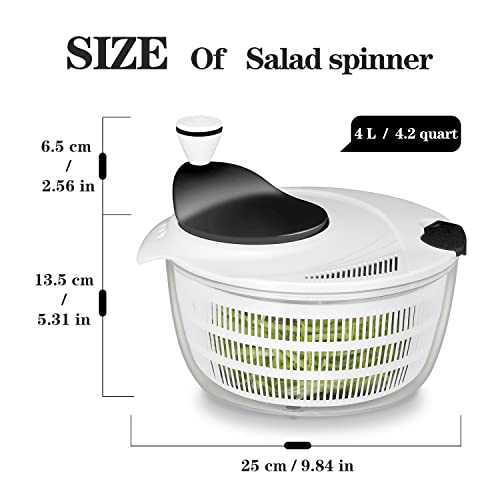 Ourokhome Salad Spinner Lettuce Dryer, Durable Rotary Veggie Washer With Compact Bowl And Colander, Easy To Clean, Wash, Dry Vegetables, Fruits, Lettuce, Greens, Lockable Lid, 4L, White #TOP2