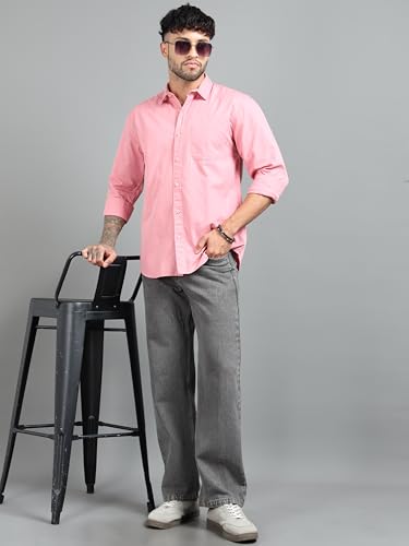 Image of Men Slim Fit Solid Spread Collar Casual Shirt