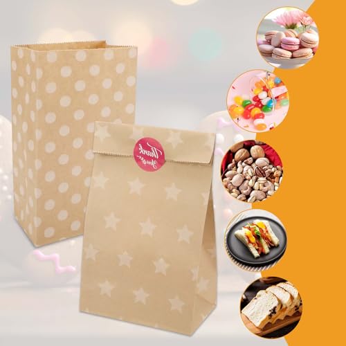 Mkitnvy Papiertüten Kindergeburtstag, 20 Stück Geschenktüten Braun Tüten Papier mit 36 Aufkleber, geschenk tüten kindergeburtstag tüten für Kindergeburtstag,Hochzeit,Feiern. (A)