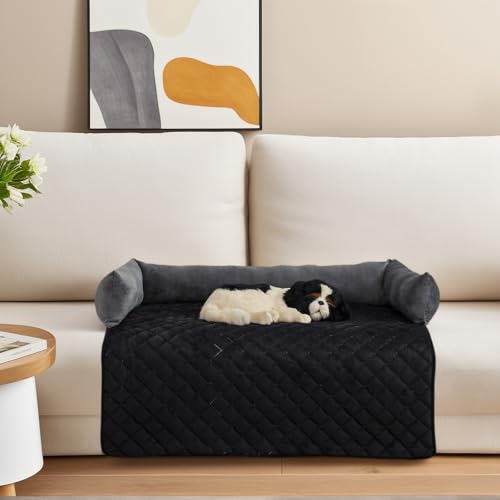 OKYUK Hundebetten Hundekissen - Sofaschutz, handgefertigtes Hundebett waschbar, hundekissen,Couchkissen, Hundematte Flauschiges Hundebett für große, mittelgroße & kleine (Grauschwarz,75 ×75cm)