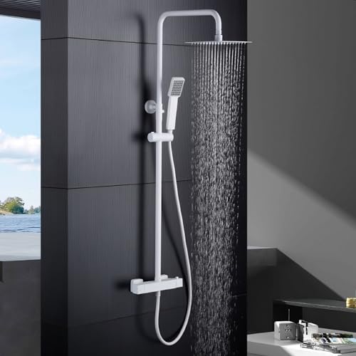 Colonne de douche thermostatique blanche en laiton réglable IMEX Art
