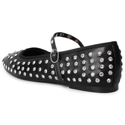 Bigwow Fashion Women's Studded Rhinestone Buckle Ballet Flats Faux Leather Mary Jane Shoe Casual Dress Ballerina Flat Shoes for Ladies3