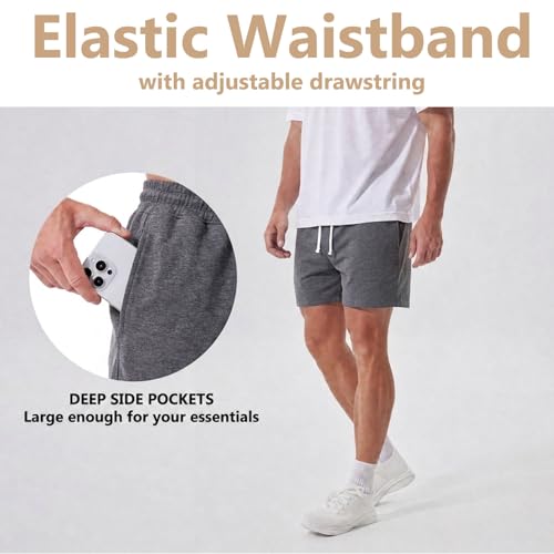 Jeixopu Mens Cotton Shorts 5 Inch Sweat Gym Workout Athletic Fitness Shorts for Men with Pockets (Drak Gray-XL) - image 3
