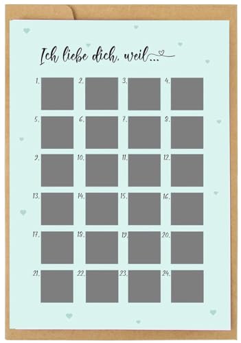 Adventskalender zum Rubbeln „ICH LIEBE DICH“ Weihnachtskalender,Adventskalender für Weihnachten,Postkarte für Adventskalender „Ich liebe Dich“.