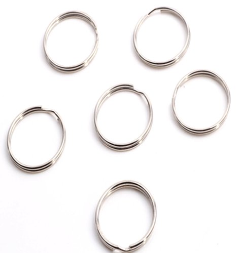 Cooplay - 50 llaveros redondos finos de bronce plateado de 24 mm con anilla dividida plata