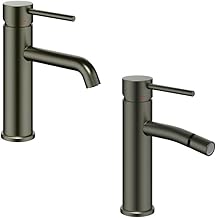 Jazz Series QuickInstall Single Lever Bathroom Mixer Tap Click Clack Metal Lever Ceramic Cartridge Modern Design Gunmetal Anthracite (Pair of Bidet Washbasin)