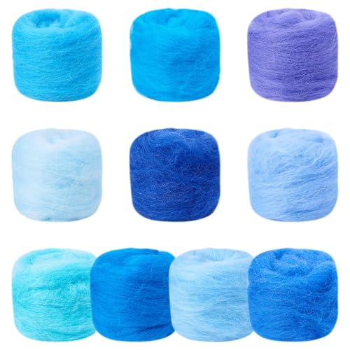 Image of Magibeasd 1.76 oz Wool Roving for Needle Felting Nature Wool Yarn Kit Variety Blue Tones for Beginners Felted Crafts DIY Materials Hand Spinning Supplies