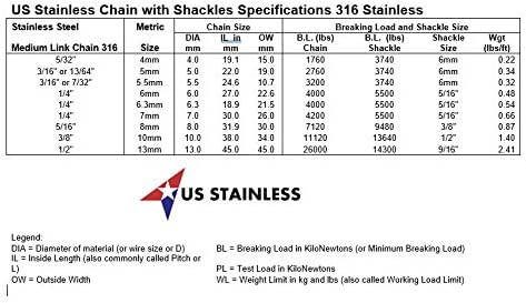 US Stainless 5/16" (8mm) AISI 316 Anchor Chain with 3/8" (10mm) Shackles - Image 3