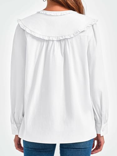 Tankaneo Womens Button Down Shirts Cotton Puff Sleeve Babydoll Blouse Fall Casual Doll Collar Tops3