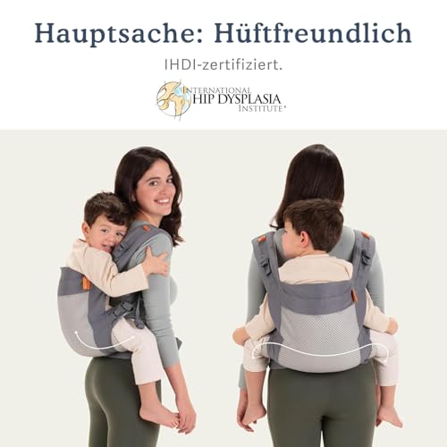 Beco Toddler Cool Babytrage & Kindertrage (9-27 kg) - Atmungsaktive 3D-Performance-Mesh Trage Kleinkind, Hüftfreundlich mit 2 Tragepositionen: Bauchtrage & Rückentrage (Dunkelgrau)