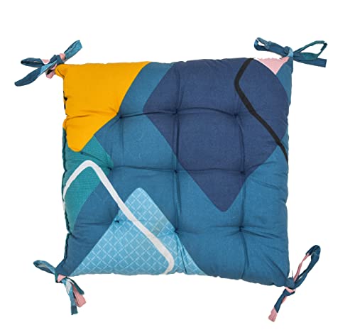 Image of COZY FURNISH Microfiber Cotton Chair Pads with Four Corner Ties 16x16(Inches) 41X41(CM) Square, Pack of 2 | Extra-Comfortable & Soft Seat Cushions | Ergonomic Pillows