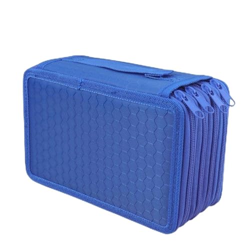 Estojo Escolar Grande com 4 Divisórias, 72 Lápis de Capacidade, Tecido Oxford, Alça de Transporte, Organizador para Material Escolar (Azul)