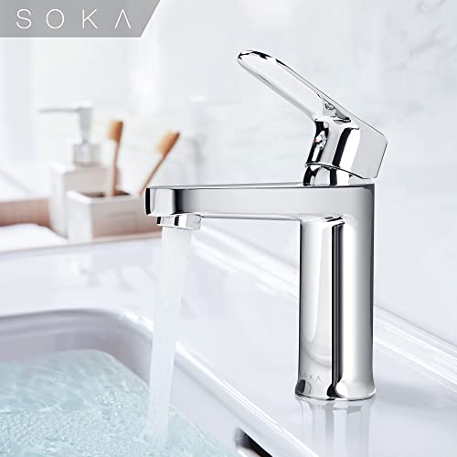 SOKA Brass Bathroom Faucet Chrome Bathroom Sink Faucet Chrome with Pop-up Sink Drain Stopper & Deck Plate 1 or 3 Hole Bathroom Faucet Single Handle Bathroom Faucet Single Hole RV Bathroom Faucet SOKA Brass Bathroom Faucet Chrome Bathroom Sink Faucet Chrome with Pop-up Sink Drain Stopper & Deck Plate 1 or 3 Hole Bathroom Faucet Single Handle Bathroom Faucet Single Hole RV Bathroom Faucet