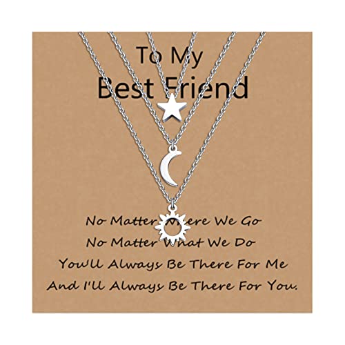 VU100 3 piezas sol, luna y estrella collar amistad colgante collar regalo para mejores amigos hombres mujeres niños niñas (plata) Cover