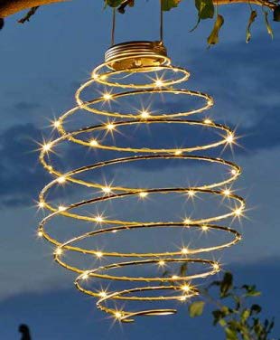 Garden Mile Solar Lights Outdoor Garden Ornaments LED Solar Lantern Lights with Spiral Effect - Hanging Copper Solar Lanterns for Party, Weddings, Garden Decorations (Mega Warm White Spiral Light)