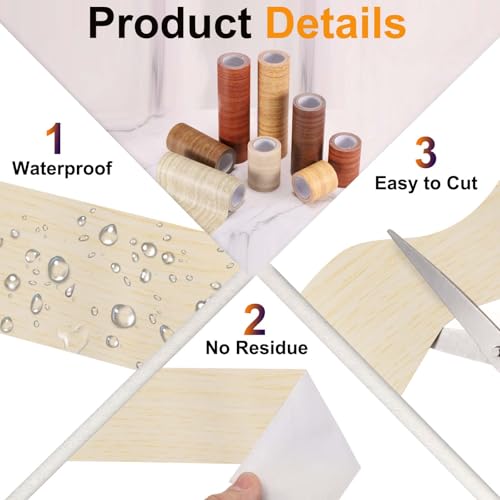 Image of PATIKIL Wood Grain Tape 2 inch x 32 ft, Self-Adhesive Wood Texture Repair Tape Realistic Wooden Effect Patch for Furniture Cabinets Floor Walls, White Oak
