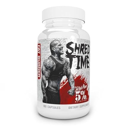 5% Nutrition Shred Time Fat Burner | Green Tea, Coffee Bean, Cayenne, Theobromine, GBB | Appetite Suppression | 30 Servings (180 Capsules)