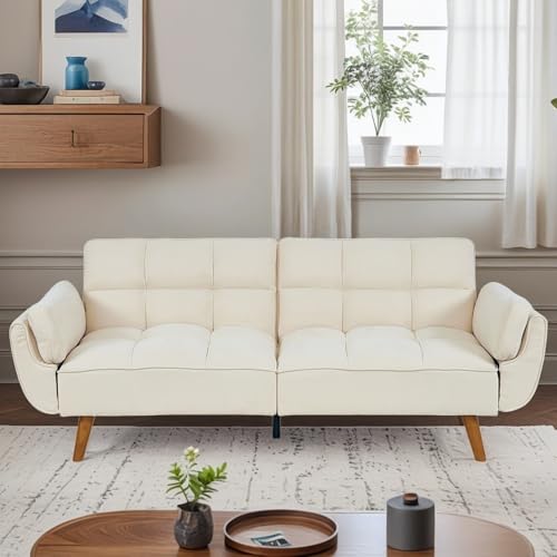 Trygoal Convertible Futon Sofa Bed with Pillows, Beige