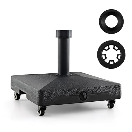 KOMFOTTEU Pied de Parasol avec roulettes, Support de Parasol pour Bâtons de Parasol de 40 mm/55 mm, Base de Parasol à Remplir avec 16 L d'eau / 25 kg de Sable, HDPE,...