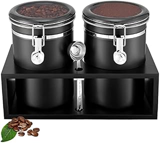 Coffee Canister Airtight Coffee Container, Yangbaga Coffee Jars Storage Set 2 PCS with Storage Rack and Spoon for Coffee Sugar and Tea
