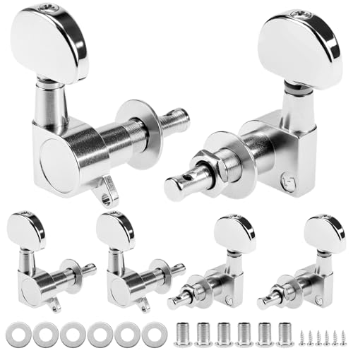 QWORK Guitar Tuner Pegs Locking Tuners, 3x3 Set Locking Keys String Tuner Machine Heads Knobs, 6 Piece Guitar Tuner Musical Instrument Parts for Electric & Acoustic Guitars