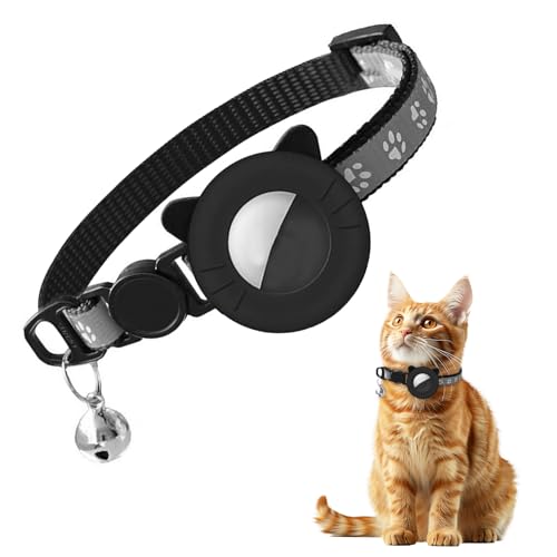 LURNODY Collare per Gatto Compatibile con airtag,Collare Gatto Modello Nero Collare,Collare per Gatti con Fibbia di Sicurezza Antisoffocamento e Cinturino Elastico,Adatto per Animali Domestici Gatti