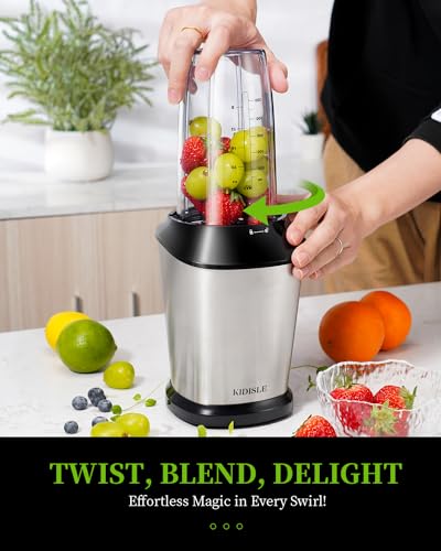 Blender for Shakes and Smoothies, 24oz Personal Blender, Max 1000W Smoothie Blender with 2 Portable BPA Free Cups for Frozen Drinks, Smoothies, Sauces, & More, Stainless Steel - Image 7