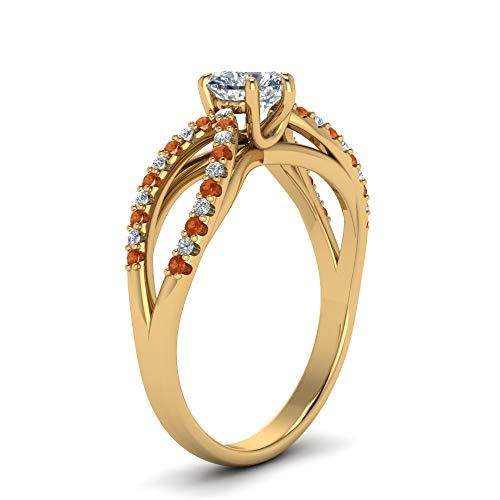 Image of 55Carat Choose Your Gemstone Reverse Pave Split Shank Diamond CZ Ring Yellow Gold Plated Heart Shape Split Shank Engagement Ring Minimal Modern Design Birthday Gift Wedding Gift US Size 4 to 12