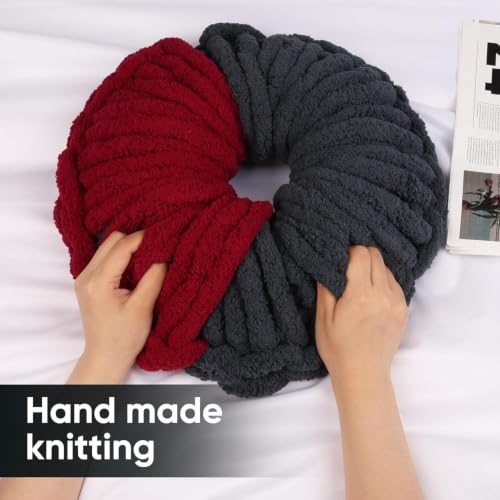 Image of 8 Packs Jumbo Chunky Chenille Yarn - 2040g(72oz) 245 Yards (224m) Bulky Yarn - Chunky Yarn for Hand Knitting Blanket,Cushions, Pet Bed - Soft and Durable(Charcoal)