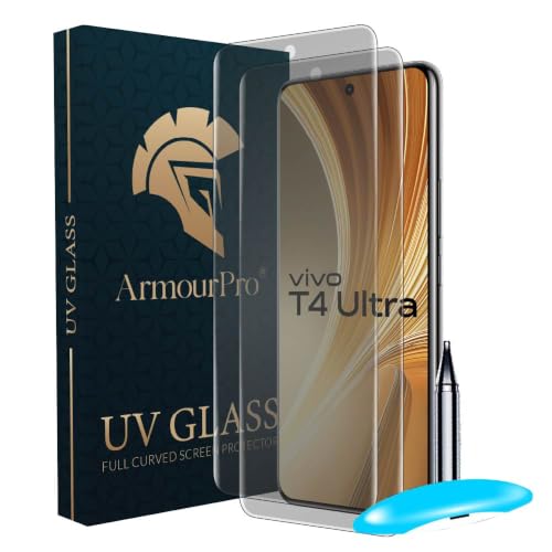 Image of ArmourPro 2 Pack Matte UV Tempered Glass for Vivo X200 and Vivo T4 Ultra 5G, Premium Curved Screen Protector with Anti-Glare Finish, Edge-to-Edge Coverage, Fingerprint Friendly and Case Friendly