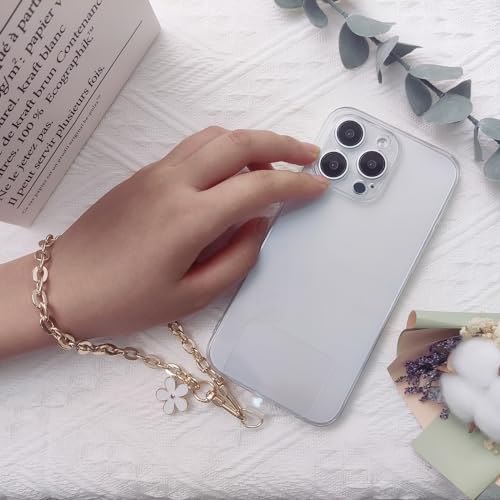 Homvog Phone Charms Strap Phone Wrist Strap With Cute White Flower Phone Lanyard Metal Chain Cell Phone Charms Hands-Free Wrist Strap Phone Chain Strap for Women Girls - Thumbnail 4